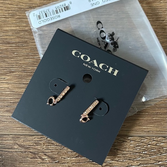COACH-NWT Rose Gold, Crystal Signature “C” Earrings - Picture 3 of 10